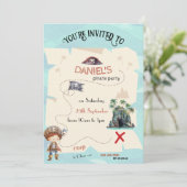 Pirate Schatkaart Kinderfeest Uitnodiging (Staand voorkant)