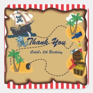 Pirate-schatkaart verjaardagsfeestje favorietstick vierkante sticker