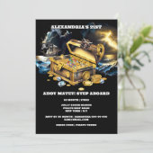 Pirate schatkist gouden edelstenen thema feest kaart (Staand voorkant)