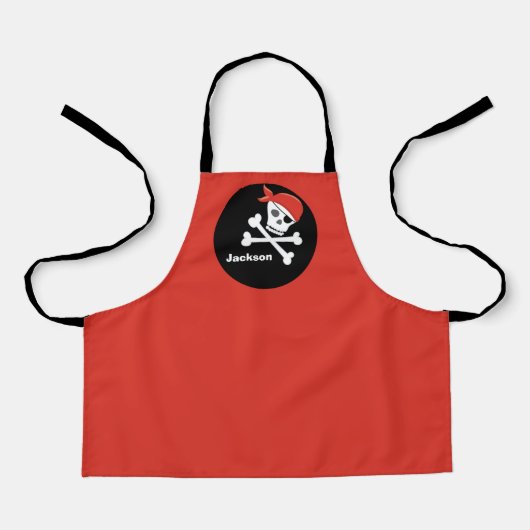 Pirate schedel Cool Custom Rood Zwart Kinder Monog Schort (Voorkant)
