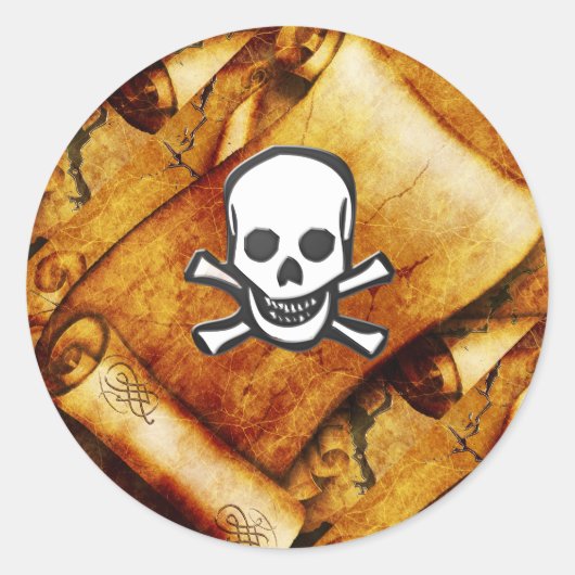 Pirate schedel crossbones schatkaart scroll ronde sticker (Voorkant)