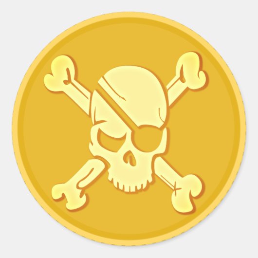 Pirate schedel gouden munt schat Dubloon Ronde Sticker (Voorkant)