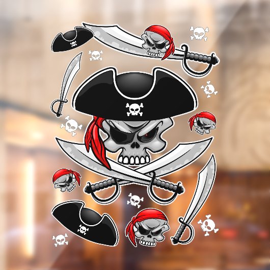 Pirate schedel met gekruiste sabels raamsticker (Vel 2)