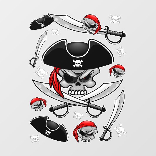 Pirate schedel met gekruiste sabels raamsticker (Vel)