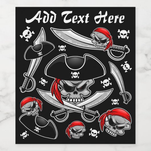 Pirate schedel met gekruiste sabels wijn etiket (Enkel label)