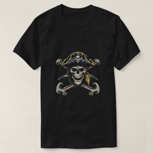 Pirate schedel met griezelige grijns t-shirt (Design voorkant)