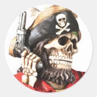 Pirate schedel met pistool ronde sticker