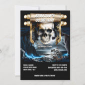 Pirate schedel scroll spookschip nacht storm zee kaart (Voorkant)