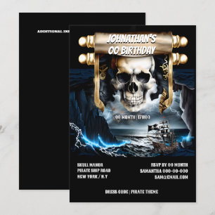 Pirate schedel scroll spookschip nacht storm zee kaart