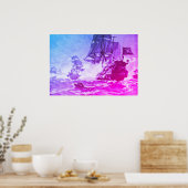 PIRATE SCHEEPSBATTLE IN PAARSE BLAUW POSTER (Keuken)