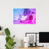 PIRATE SCHEEPSBATTLE IN PAARSE BLAUW POSTER (Thuiskantoor)