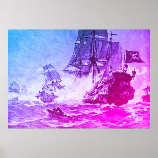 PIRATE SCHEEPSBATTLE IN PAARSE BLAUW POSTER (Voorkant)