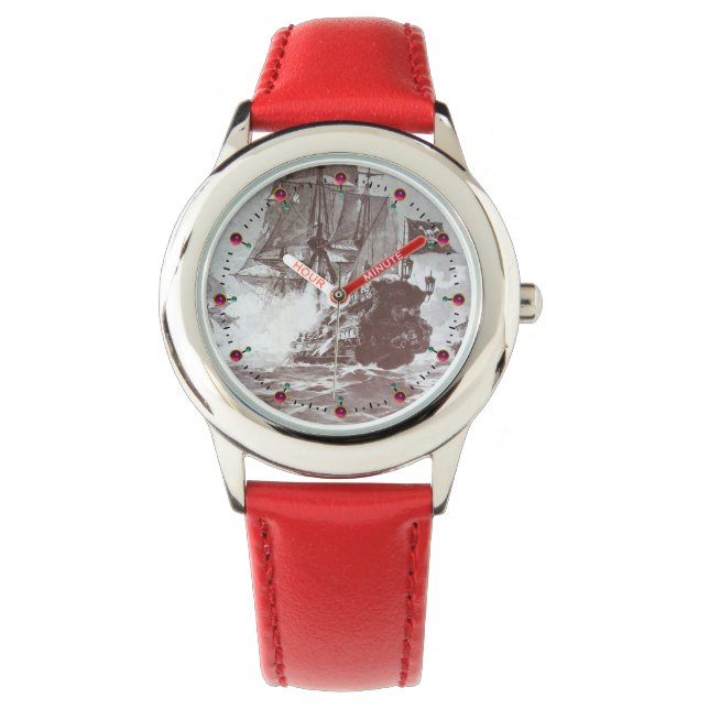 PIRATE SCHIP BATTLE Antiek bruin wit Horloge (Voorkant)