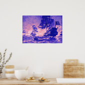 PIRATE SCHIP BATTLE IN BLAUW EN PINK POSTER (Keuken)