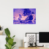 PIRATE SCHIP BATTLE IN BLAUW EN PINK POSTER (Thuiskantoor)