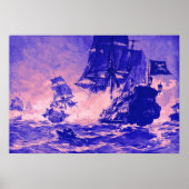 PIRATE SCHIP BATTLE IN BLAUW EN PINK POSTER (Voorkant)