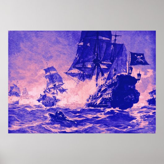 PIRATE SCHIP BATTLE IN BLAUW EN PINK POSTER (Voorkant)