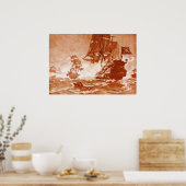 PIRATE SCHIP BATTLE IN BROWN SEPIA POSTER (Keuken)