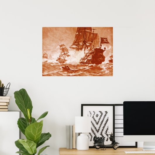 PIRATE SCHIP BATTLE IN BROWN SEPIA POSTER (Thuiskantoor)