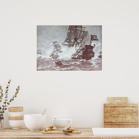 PIRATE SCHIP BATTLE IN ZWARTE EN WITTE POSTER (Keuken)