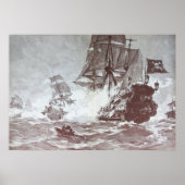 PIRATE SCHIP BATTLE IN ZWARTE EN WITTE POSTER (Voorkant)