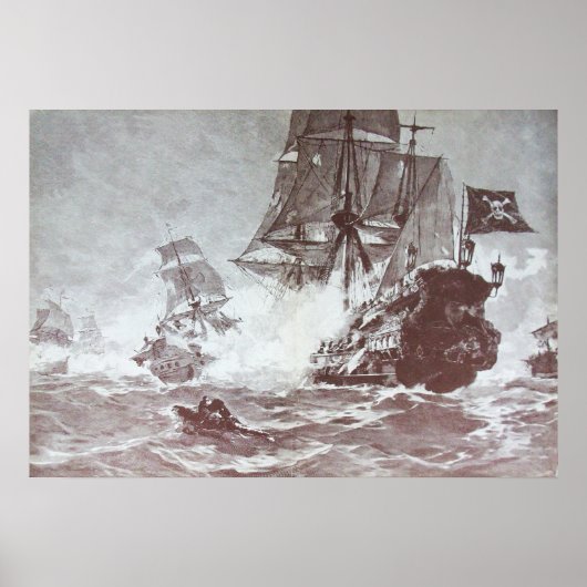 PIRATE SCHIP BATTLE IN ZWARTE EN WITTE POSTER (Voorkant)