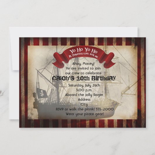 Pirate Schip Grungy Grunge Feest Uitnodiging (Voorkant)