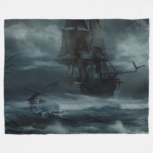 PIRATE SCHIP in een STORM Fleece Deken (Voorkant (Horizontaal))