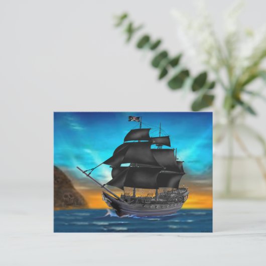 PIRATE SCHIP OP SUNSET BRIEFKAART (Staand voorkant)