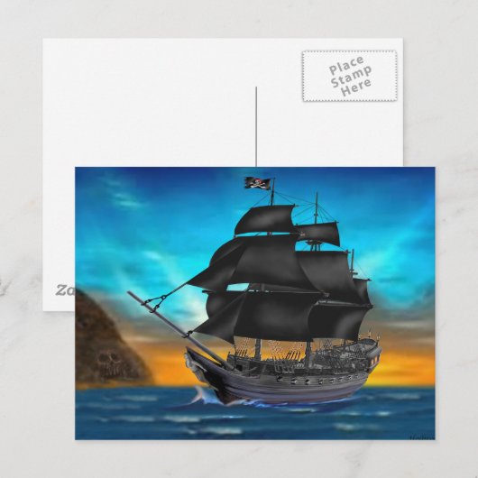 PIRATE SCHIP OP SUNSET BRIEFKAART (Voorkant / Achterkant)