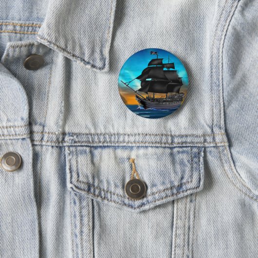 PIRATE SCHIP OP SUNSET RONDE BUTTON 5,7 CM (In situ)