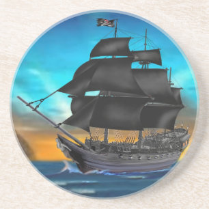 PIRATE SCHIP OP SUNSET ZANDSTEEN ONDERZETTER