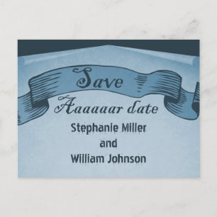 Pirate Scroll Save the Date Briefkaart, Blue Aankondigingskaart