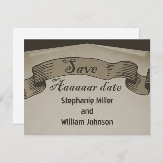 Pirate Scroll Save the Date Briefkaart, Brown Aankondigingskaart (Voorkant / Achterkant)