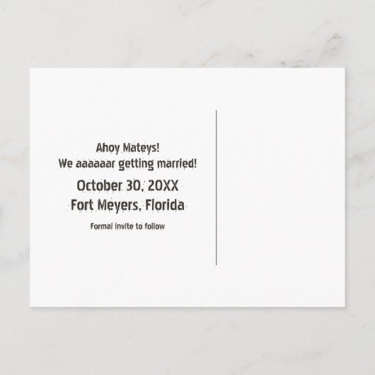 Pirate Scroll Save the Date Briefkaart, Brown Aankondigingskaart (Achterkant)