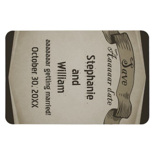 Pirate Scroll Save the Date Flexi Magnet, Brown Magneet (Horizontaal)