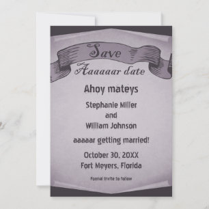 Pirate Scroll Save the Date Invite, Paars Kaart