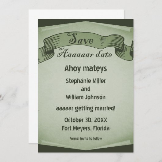 Pirate Scroll sparen de Datum nodigt, Groen uit Kaart (Voorkant / Achterkant)