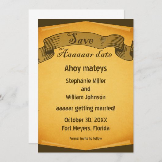 Pirate Scroll sparen de Datum uitnodigen Save The Date (Voorkant / Achterkant)