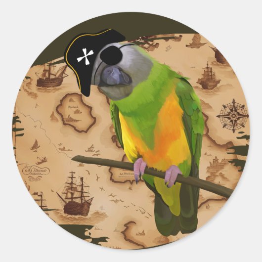 Pirate Senegal Parrot Schatkaart Ronde Sticker (Voorkant)