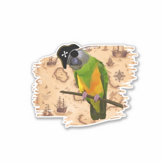 Pirate Senegal Parrot Schatkaart Sticker (Voorkant)