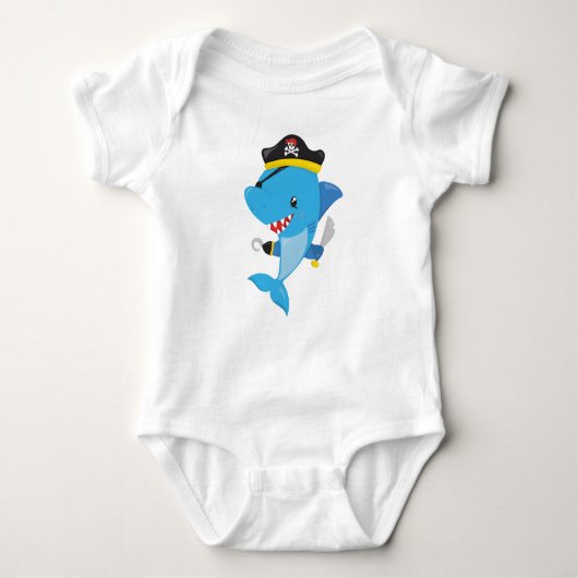 Pirate Shark, Cute Shark, Little Shark, Blue Shark Romper (Voorkant)