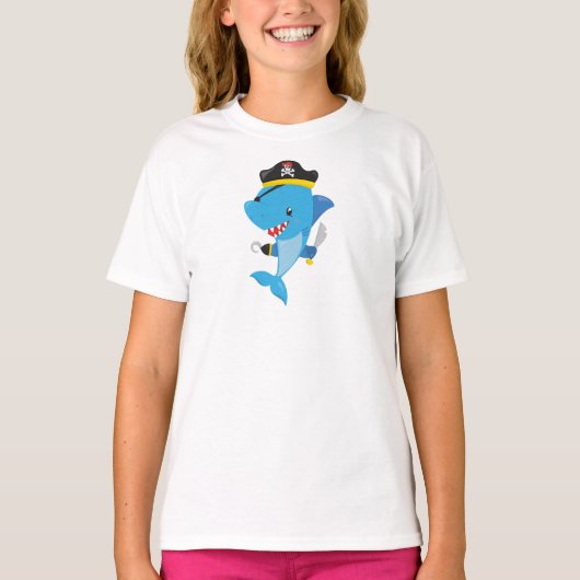 Pirate Shark, Cute Shark, Little Shark, Blue Shark T-shirt (Voorkant)