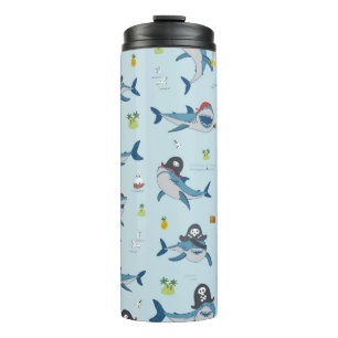 Pirate Shark Doodle Illustratie Thermosbeker