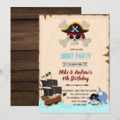 Pirate shark verjaardagsdagsuitnodiging kaart (Voorkant / Achterkant)