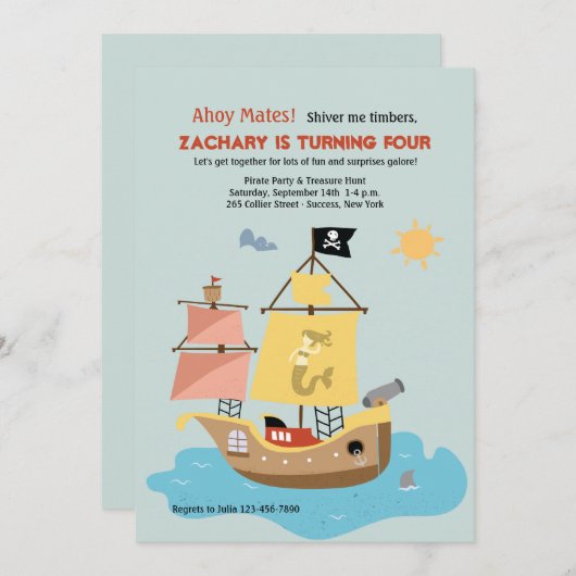 Pirate Ship 2 Uitnodiging (Voorkant / Achterkant)