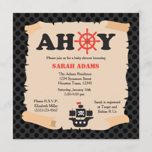 Pirate Ship Ahoy Baby shower Invitation Kaart