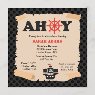 Pirate Ship Ahoy Baby shower Invitation Kaart