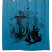 Pirate Ship & Anchor Black Silhouette 2 Douchegordijn (Voorkant)