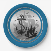 Pirate Ship & Anchor Black Silhouette Borden 3 Papieren Bordje (Voorkant)